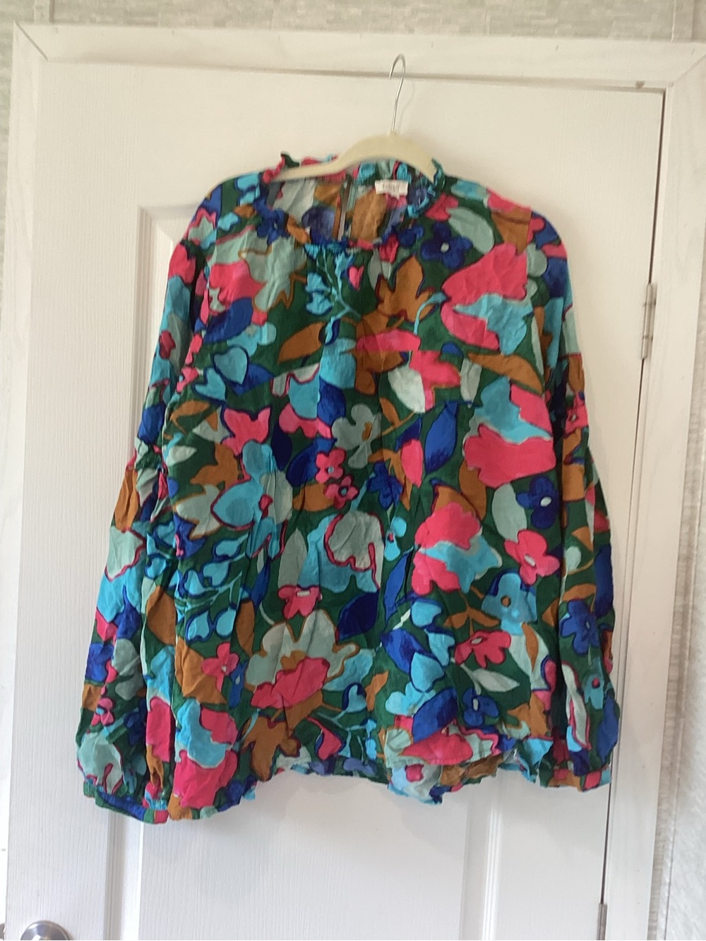 ODDY Multicolor Floral Button-Front Blouse with Teal, Pink & Blue 2XL EUC